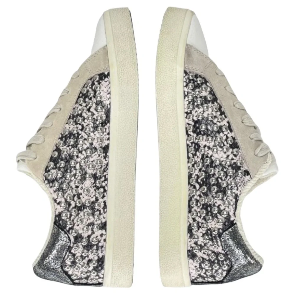 AQUA Womens Sneakers 10M Tess Grey Snake Print Leather Silver Studded